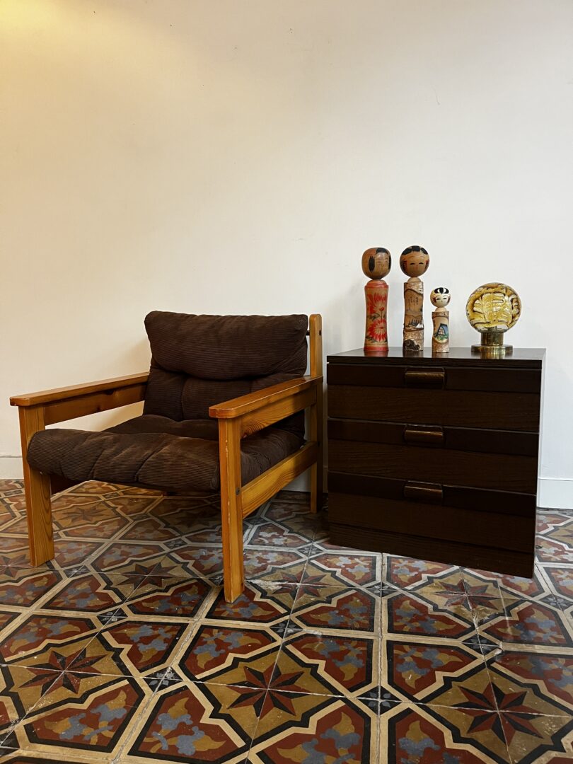 Vintage fauteuil - corduroy & pine