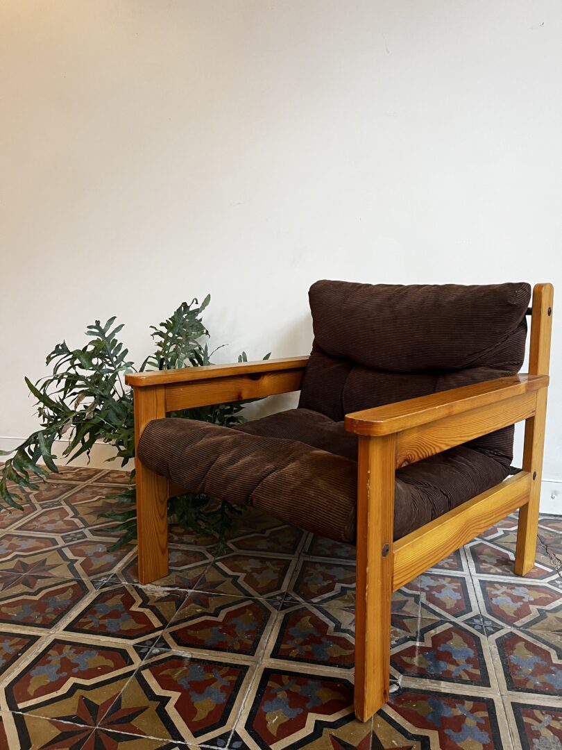 Vintage fauteuil - corduroy & pine