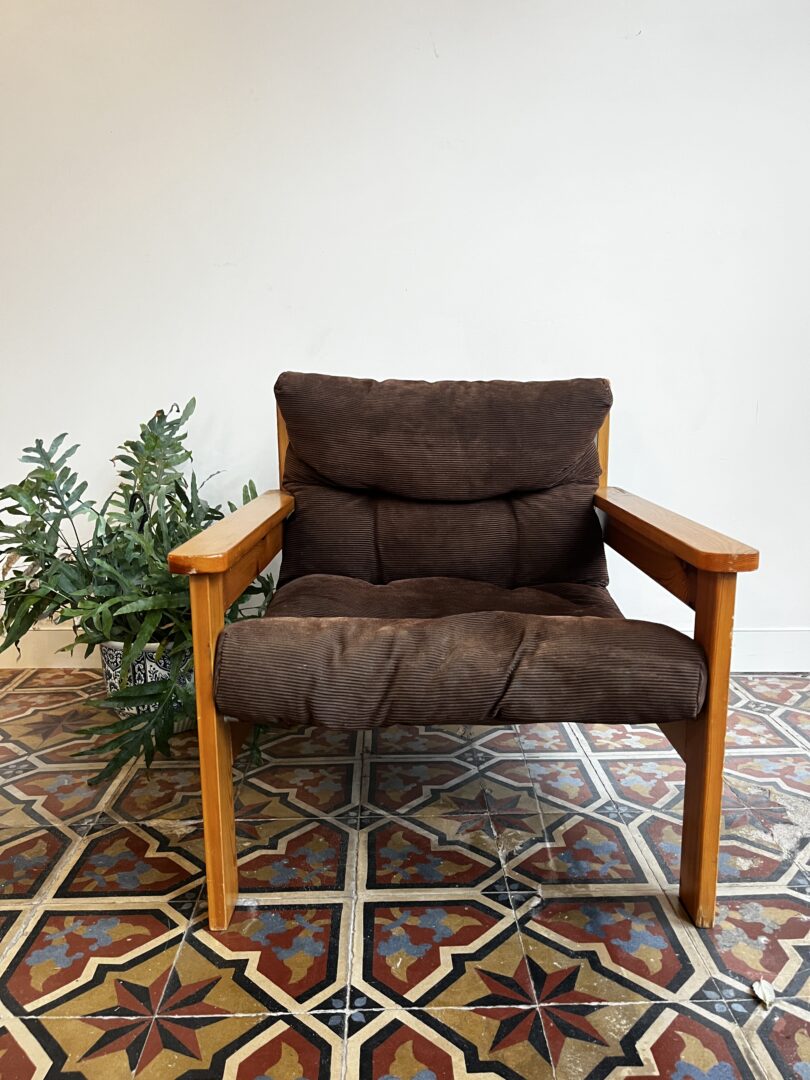 Vintage fauteuil - corduroy & pine